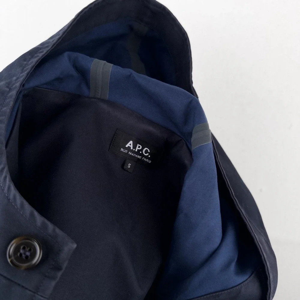 APC Navy Blue Hooded Trench Rain Coat Mac Parka Jacket Men's Small S